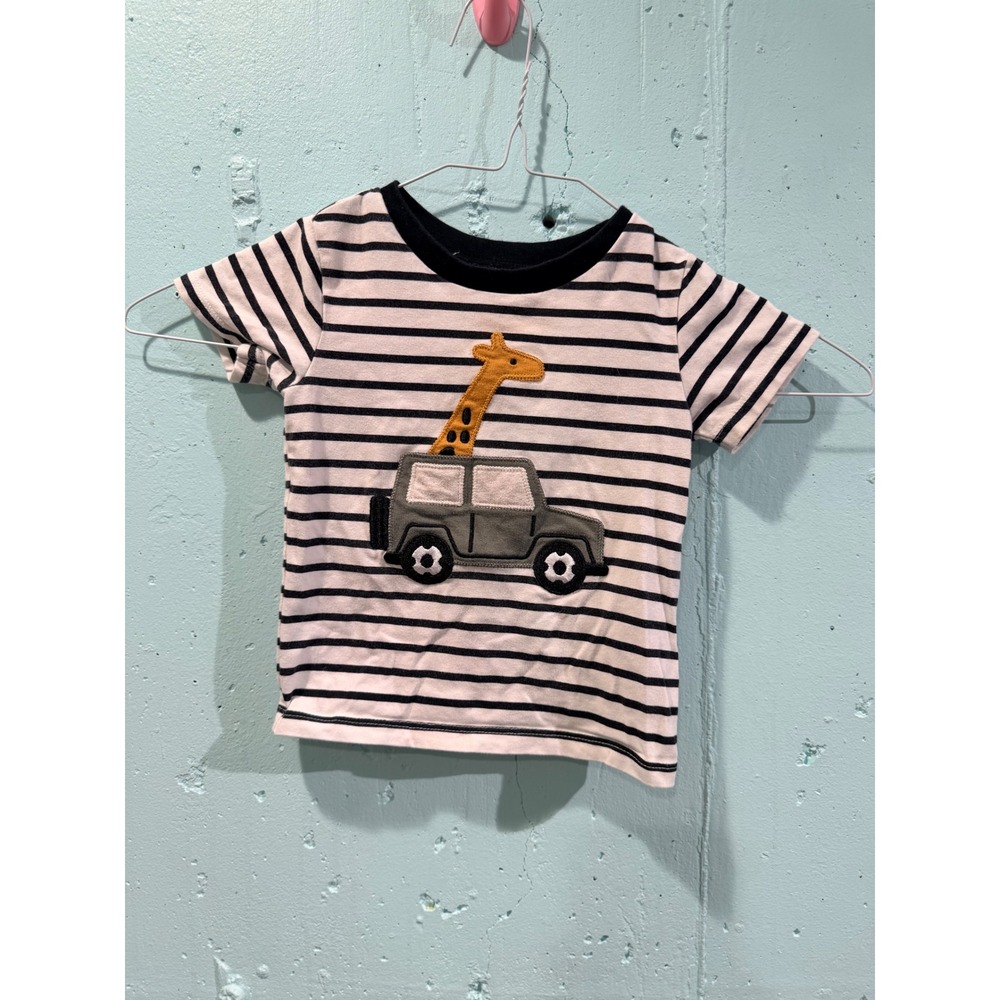 Pekkle Baby Boys Giraffe Safari Jeep Striped T-Shirt Black White 12M 1572798